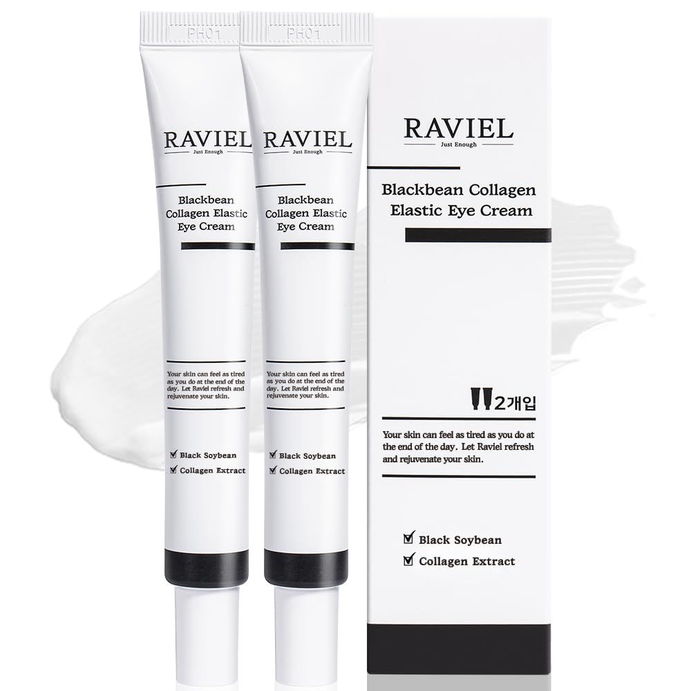 RAVIEL Black Bean Collagen Elastic Eye Cream Set Brightening Anti-Wrinkle Smooth Fast Absorbing, KFDA-Certified Highly Rated in Korea (0.67 fl oz, Pack of 2)