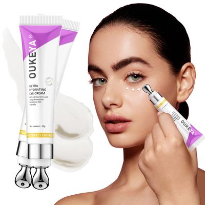 OUKEYA 2 Pcs Eye Cream for Dark Circles, Under Eye Cream Anti Aging Wrinkles, Eye Cream for Puffiness Bags Under Eyes, Dark Circles Under Eye Treatment with Massage Roller