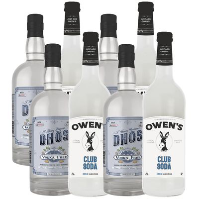Dh s Handcrafted Non-Alcoholic Vodka 750 ML Bottles w Owen s Mixers Club Soda 750 ML Bottles - Keto-Friendly, Zero Sugar, Zero Calories, Zero Proof - Perfect for Mocktails - Made in USA