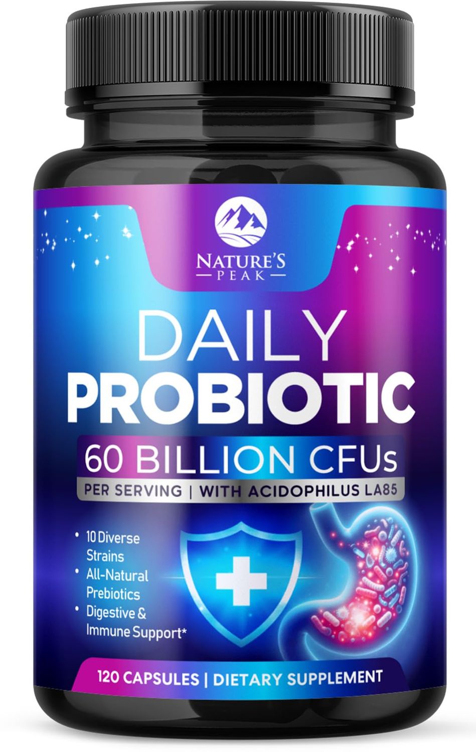 Probiotics 60 Billion CFU - 10 Strains Digestive Enzymes Prebiotics - Best Probiotic for Women Men, Supports Immune, Gut Health, Occasional Constipation, Diarrhea, Gas Bloating - 120 Capsules