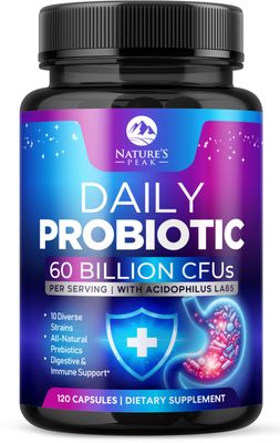 Probiotics 60 Billion CFU - 10 Strains Digestive Enzymes Prebiotics - Best Probiotic for Women Men, Supports Immune, Gut Health, Occasional Constipation, Diarrhea, Gas Bloating - 120 Capsules