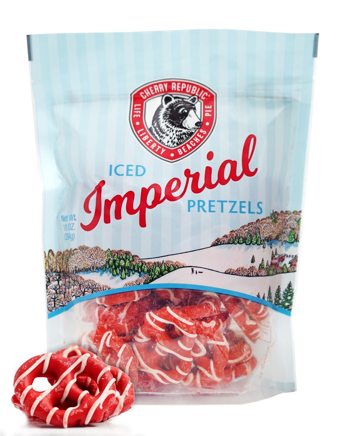 Cherry Republic Iced Imperial Pretzels - Resealable Sweet Salty Snack - Cherry Chocolate White Chocolate Pretzel Twists - Single 8 oz Bag