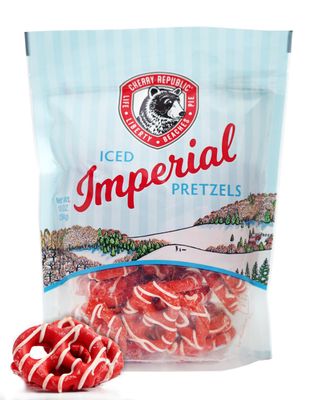 Cherry Republic Iced Imperial Pretzels - Resealable Sweet Salty Snack - Cherry Chocolate White Chocolate Pretzel Twists - Single 8 oz Bag
