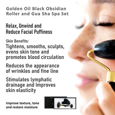 Anti-Aging Jade Black Obsidian Roller and Gua Sha Spa Set - Massager Sculpting Tools for Eyes, Face, Neck and Body. Helps Reduce The Appearance of Wrinkles, Fine Lines, Soothes De-Puffs Skin