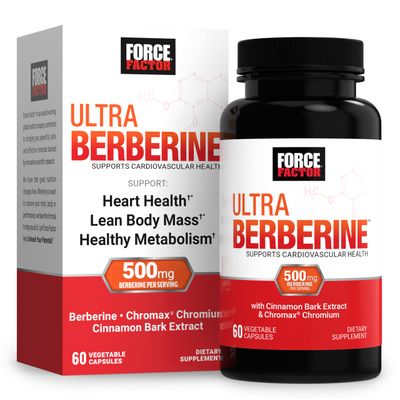 FORCE FACTOR Ultra Berberine Supplement, Contains Chromium to Support Metabolism Berberine HCL for Heart Health, with Berberine 500mg, Clinically Studied Dose, Non-GMO, Gluten Free, 60 Capsules