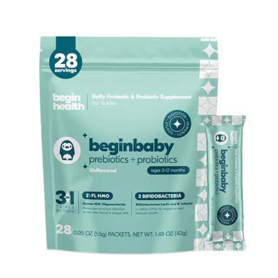 Begin Health BeginBaby Prebiotics and Probiotics for Infants 0-12 Months Baby Formula Prebiotic Probiotic Powder with 2&#39;-FL HMO&#39;s B. Infantis for Optimal Digestion 28-Packs - Unflavored