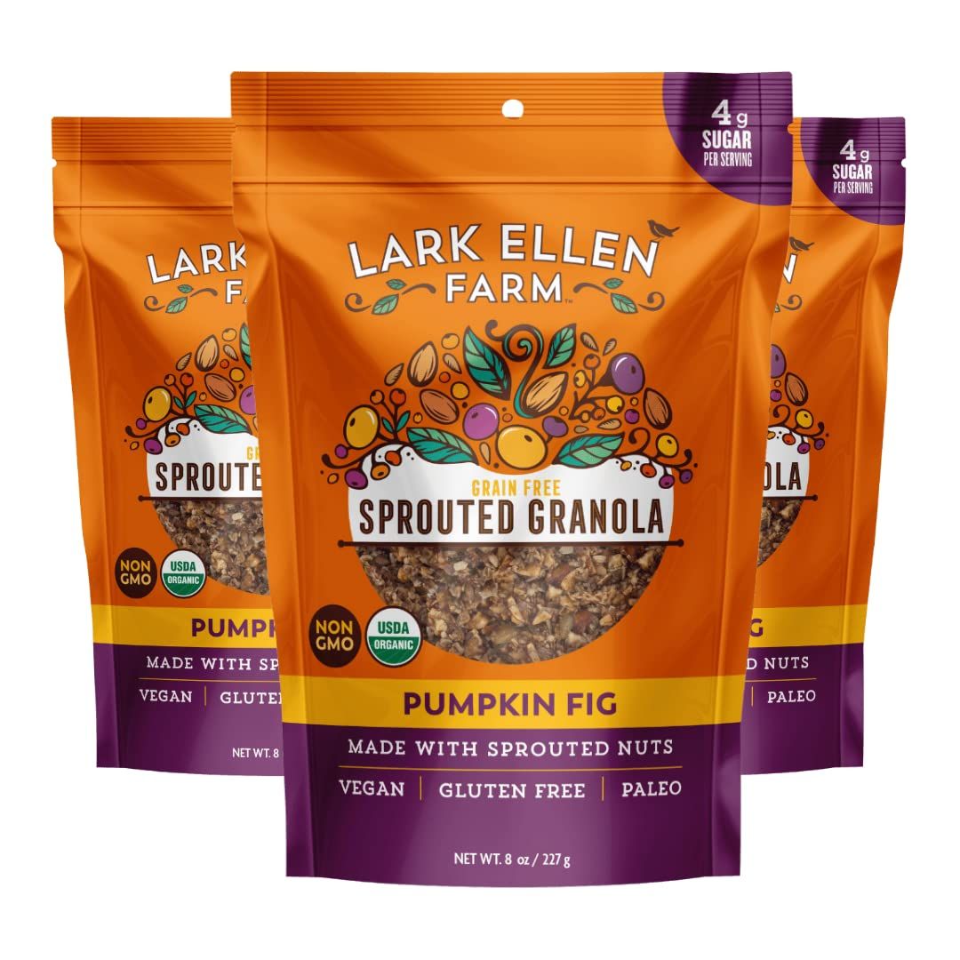 Lark Ellen Farm Pumpkin Fig Grain-Free Granola: Organic, raw sprouted Vegan Clusters. Paleo-Friendly and Gluten-Free Bites for Cereal or Yogurt. 8 oz, 3-Pack.