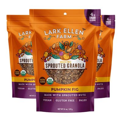 Lark Ellen Farm Pumpkin Fig Grain-Free Granola: Organic, raw sprouted Vegan Clusters. Paleo-Friendly and Gluten-Free Bites for Cereal or Yogurt. 8 oz, 3-Pack.