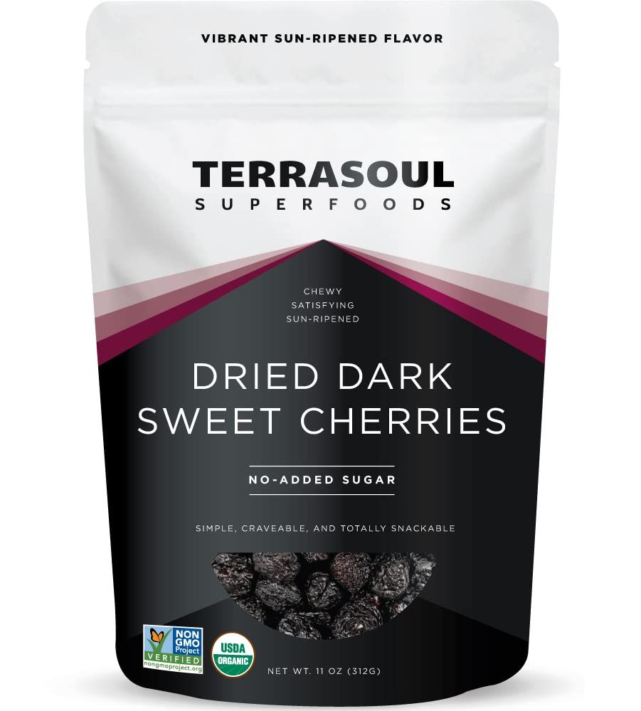 Terrasoul Superfoods Organic Dried Dark Sweet Cherries, 11 Oz - Unsweetened No-Added Sugar Oregon Grown
