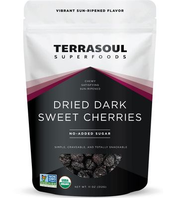 Terrasoul Superfoods Organic Dried Dark Sweet Cherries, 11 Oz - Unsweetened No-Added Sugar Oregon Grown