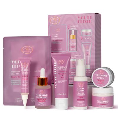 Valentines Day Gifts for Woman Skin Care Set Travel Size, Daily Routine with Hydrate Protect SkinCare 7-Pieces Travel Kit for WomenCleanser, Cream, Serum, Eye Cream, Lotion, Lip Mask, Jelly Patches