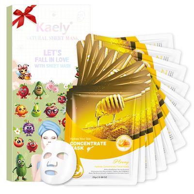 Kaely 12 Pack Honey Sheet Masks, Spa Party Face Masks for Kids Teens Women Men Skincare Set, Girls Night Facial Masks Skin Care, Moisturize Soothe for All Skin Types, Christmas Gifts, Set05
