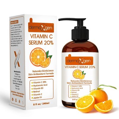 Dermaxgen 20 Vitamin C Serum Hyaluronic Acid Retinol Vitamin E Vitamin B PURE ORGANIC- Boost Skin Collagen, Moisturizer, Anti Aging Wrinkle Facial Serum (8 FL OZ)