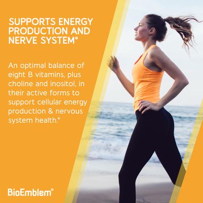 BioEmblem Vitamin B Complex All 8 Essential Vitamins with Methyl Folate, Methyl B12, Choline Inositol Non-GMO, Vegan, Gluten-Free Energy, Brain, and Metabolism Support 180 Capsules