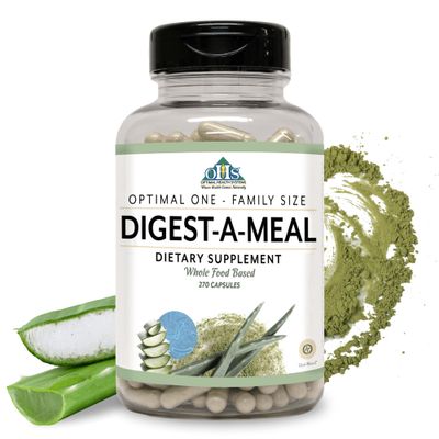 Optimal Health Systems Digest-A-Meal Gut Health Enzyme Probiotic Bloating, Acid Reflux, Indigestion Relief Aloe Vera Leaf Digestion Supplement 270 Capsules Family Size