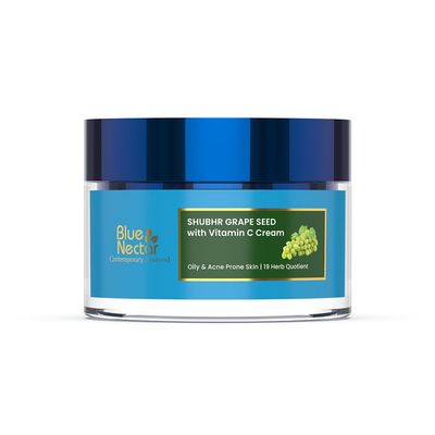 Blue Nectar Vitamin C Face Moisturizer for Oily Acne Prone Skin with Grapeseed Oil-Free Non-Greasy Cream for Men (19 herbs, 1.76 fl oz)