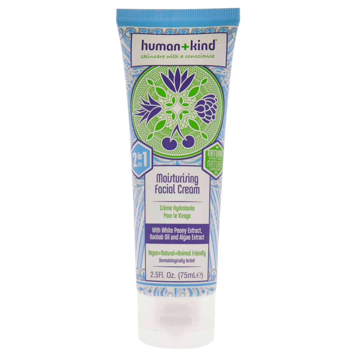 HumanKind Moisturizing Facial Cream - Nourishing, Smoothing, Lightweight Daily Face Cream to Hydrate - White Peony Extract to Reduce Redness - Vegan, Soothing on Sensitive Skin - 2.5 oz