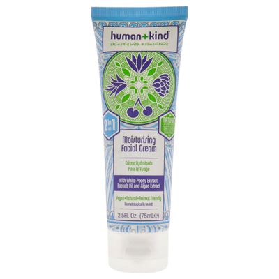 HumanKind Moisturizing Facial Cream - Nourishing, Smoothing, Lightweight Daily Face Cream to Hydrate - White Peony Extract to Reduce Redness - Vegan, Soothing on Sensitive Skin - 2.5 oz