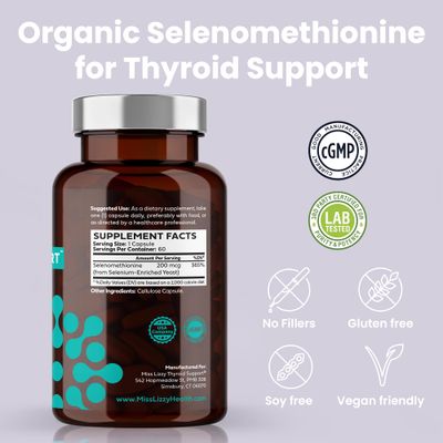 Miss Lizzy ThyroConvert - Organic Selenomethionine for Healthy Liver Function and T4 to T3 Thyroid Hormone Conversion to Boost Metabolism Energy, Clear Mind Reduce Oxidative Stress - 60 Capsules