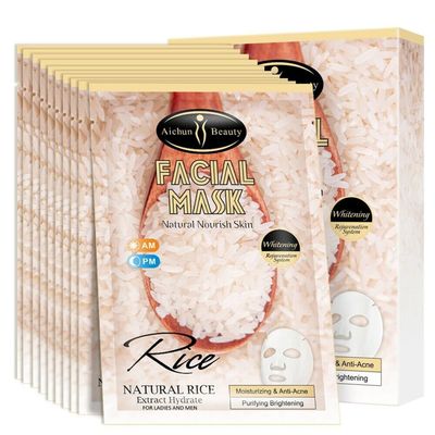 AICHUN BEAUTY Natural Rice Extract Hydrate Facial Mask Moisturizing Anti-Acne Purifying Refine Wrinkles 25ml0.84fl.oz (10 PACK)