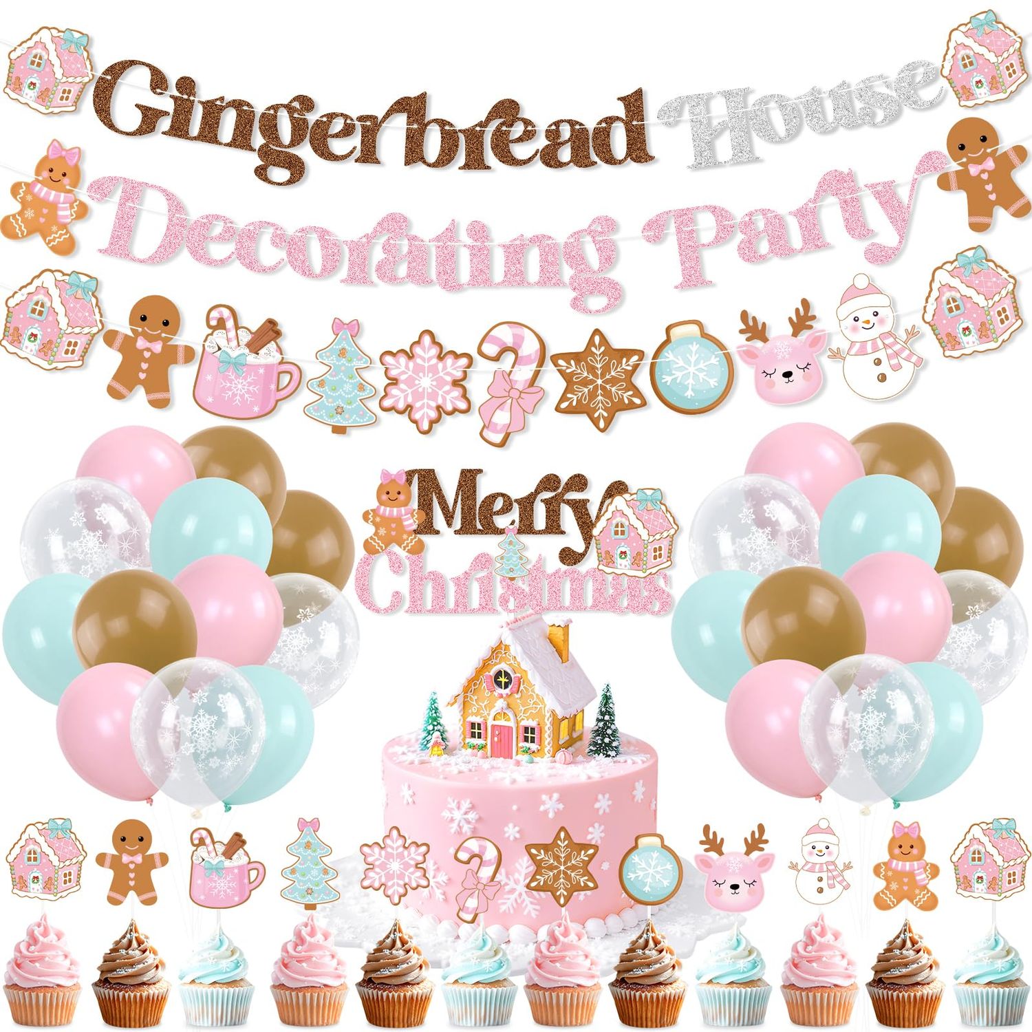 Glitter Christmas Gingerbread House Decorating Party Decorations, Christmas Gingerbread Baking Cookie Swap Party Decor Winter Cookie Decorating Cookie Exchange Party Hot Cocoa Supplies Winter Birthday