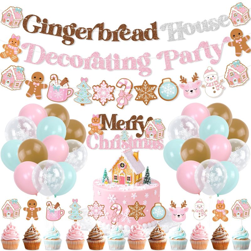 Glitter Christmas Gingerbread House Decorating Party Decorations, Christmas Gingerbread Baking Cookie Swap Party Decor Winter Cookie Decorating Cookie Exchange Party Hot Cocoa Supplies Winter Birthday