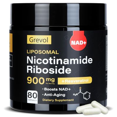 Grevol NAD Supplement for Men Women: Liposomal Nicotinamide Riboside with Resveratrol Quercetin - High Absorption Formula for Energy, Focus, and Skin - 80 Capsules