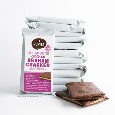 La Purita Chocolate Almond Butter Graham Cracker Style Sandwich Cookies - Vegan, Gluten Dairy Free, Whole Food Plant-Based, No Oil Added, Healthy Snacks for Adults, 12 CT