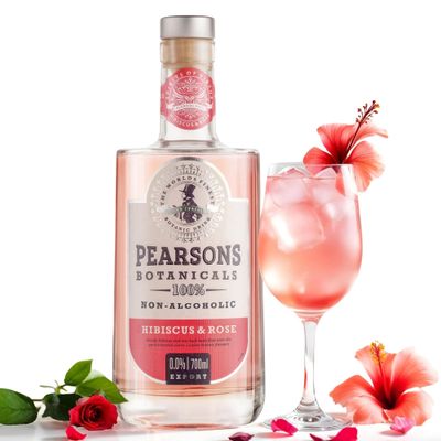 Pearsons Botanicals Hibiscus Rose Non Alcoholic Gin, Award Winning Mellow and Fragrant Blend, Non Alcoholic Spirits - Halal, Low Sugar, and Gluten-Free, Part of the Spirits of Virtue Range (700ml)