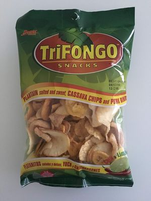 Bemar Snacks Trifongo Plantain Chips Salted and Sweet, Cassava Chips, and Pork Skins 3 bags4oz per bag