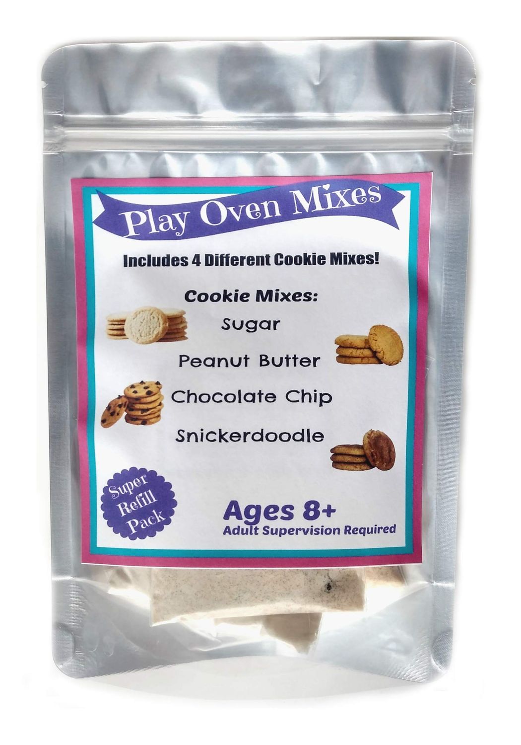 Children&#39;s Easy to Bake Oven Mixes Play Toy Real 4 Cookie Super Pack Refill Kit Sugar Peanut Butter Chocolate Chip Snickerdoodle Ultimate Set Cooking Baking Supplies Net Wt 4.8 oz