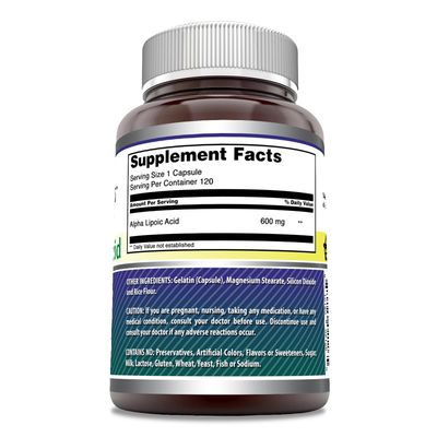 Amazing Formulas Alpha Lipoic Acid Supplement 600 Mg per Serving 120 Capsules Non-GMO Gluten-Free Made in USA