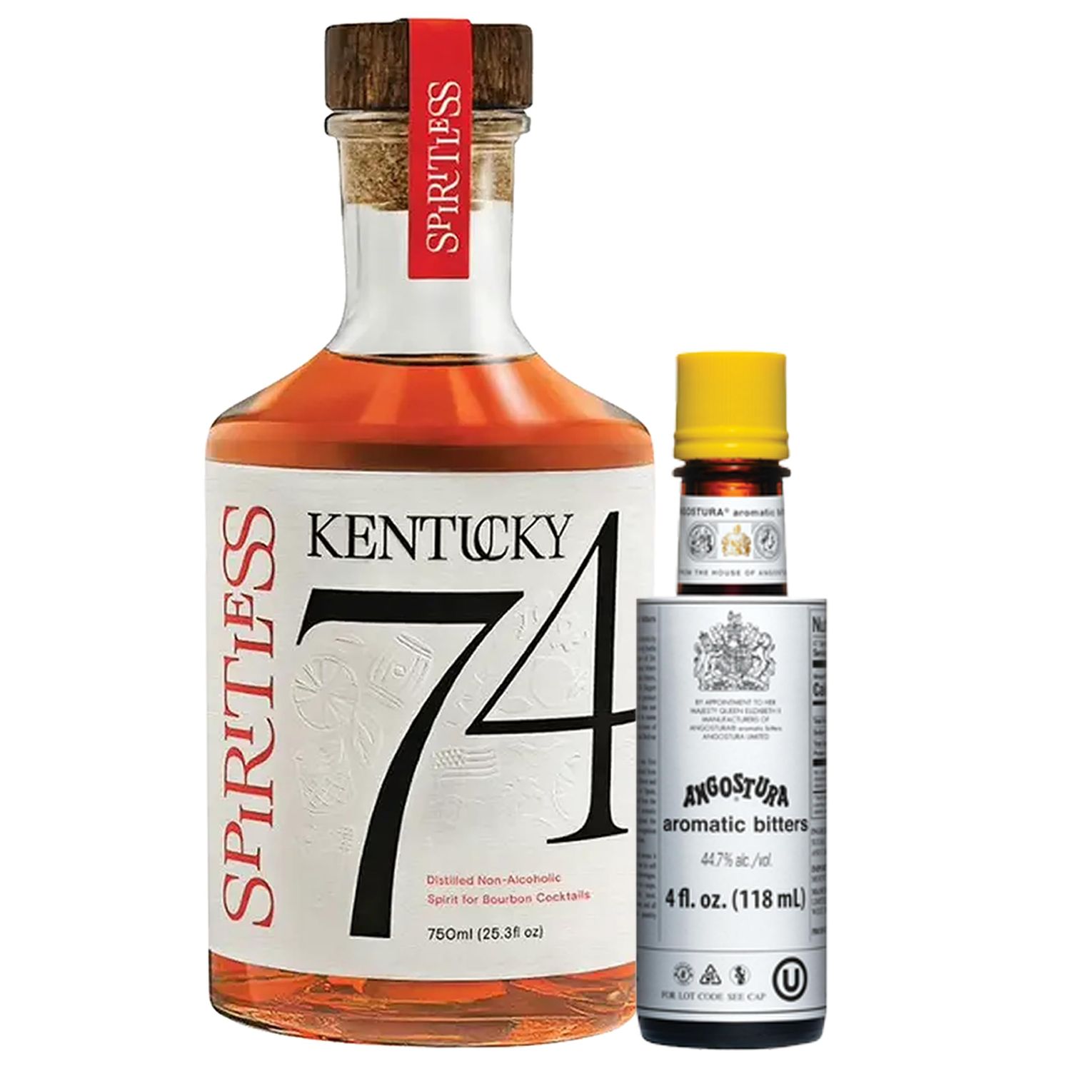 Spiritless Kentucky 74 Distilled Non-Alcoholic Whiskey Bundle with Angostura Bitters - Old Fashioned - Premium Zero-Proof Liquor Spirits for a Refreshing Experience