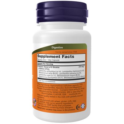 NOW Foods Supplements, Gr8-Dophilus with 8 Strains 4 Billion Potency, Shelf Stable, 60 Veg Capsules