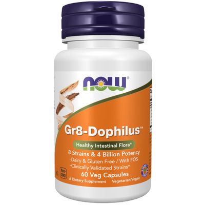 NOW Foods Supplements, Gr8-Dophilus with 8 Strains 4 Billion Potency, Shelf Stable, 60 Veg Capsules
