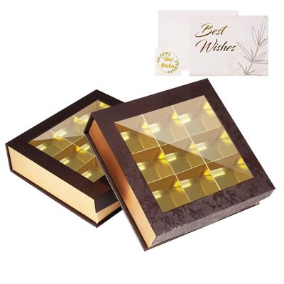 Bumlon Empty Chocolate Gift Box, Truffle Boxes with Dividers,Window and Magnetic Closure for Handmade Chocolate, Mini Truffles, Weddings Parties Include Present Cards (9 Grids - 2Pack)
