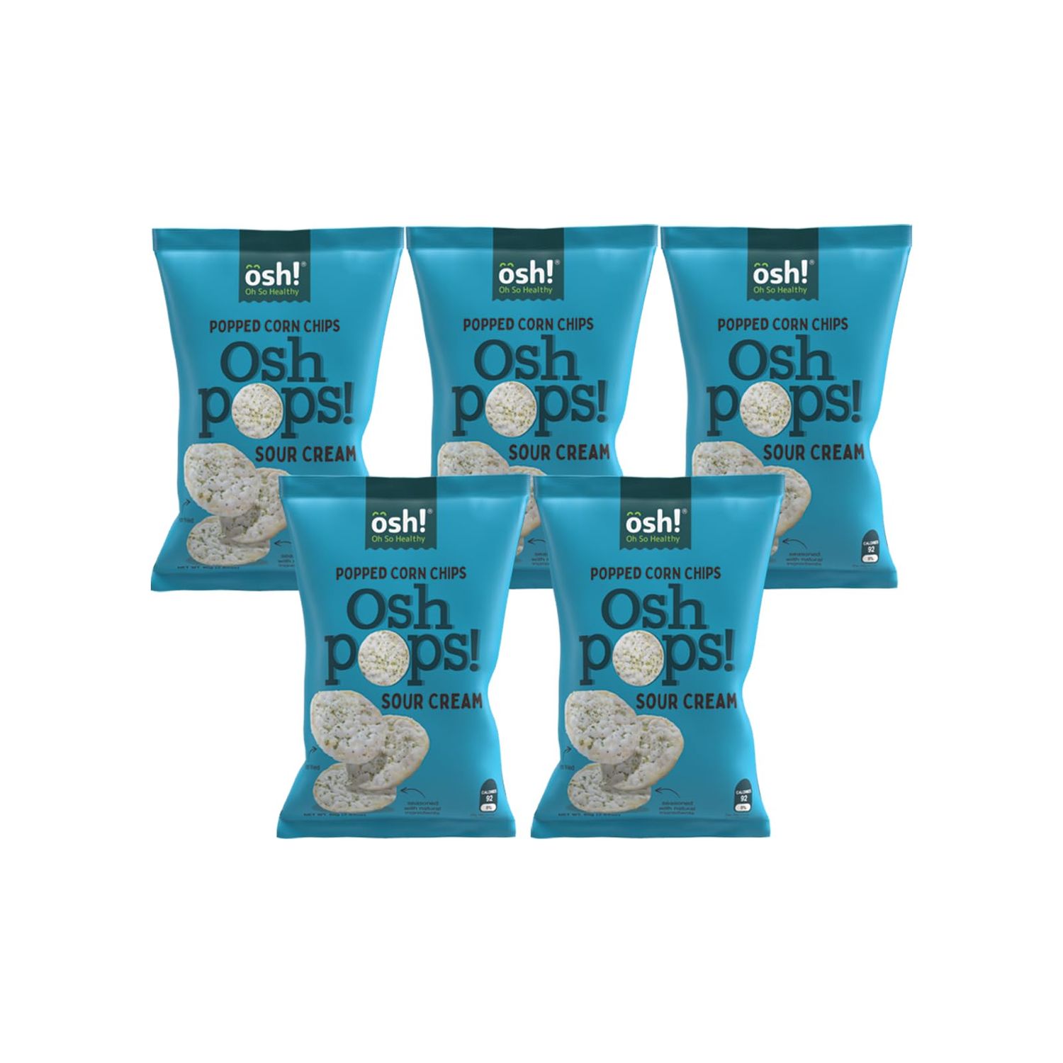 osh! Oh So Healthy, Baked Popped Corn Snacks, Chips, Sour Cream (Case of 5x80gr2.82oz)