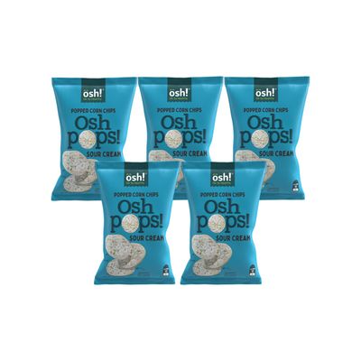 osh! Oh So Healthy, Baked Popped Corn Snacks, Chips, Sour Cream (Case of 5x80gr2.82oz)