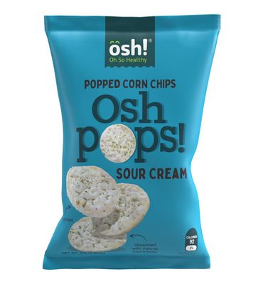 osh! Oh So Healthy, Baked Popped Corn Snacks, Chips, Sour Cream (Case of 5x80gr2.82oz)