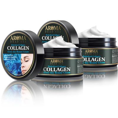 AROMA DEAD SEA Hydrolyzed Collagen Face Cream. Anti Aging, Day Night Moisturizer, Dead Sea Minerals Collagen Enriched, Anti Wrinkle Hydrating -100ml3.5 Fl.Oz