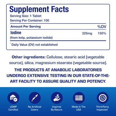 Sea Kelp Iodine Supplement - Clinical Grade Enhanced Iodine Supplement for Women and Men for Energy Metabolism and Thyroid Support - High Absorption Vegetarian Non-GMO Small Tablets (100 Servings)