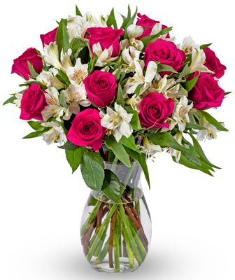 Benchmark Bouquets - Signature Roses Alstroemeria (Glass Vase Included) - Fresh Flowers for Delivery - Gift for Mother s Day, Birthday, Anniversary, Sympathy, Get Well, Congratulations