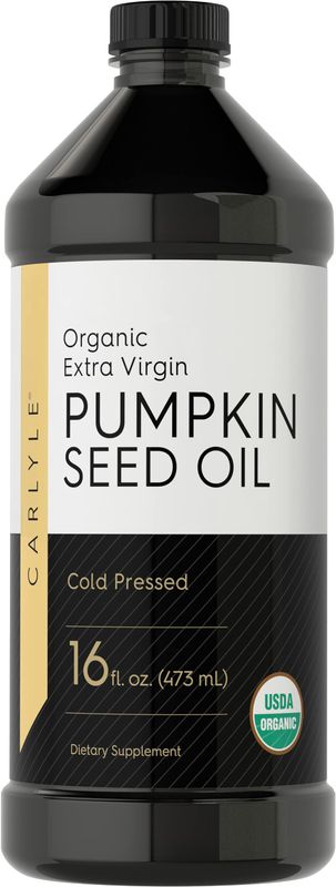 Carlyle Pumpkin Seed Oil 16oz Organic Cold Pressed Extra Virgin Vegetarian, Non-GMO, Gluten Free Safe for Cooking Great for Hair and Face