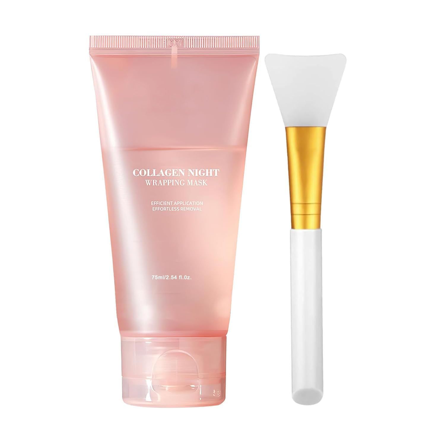 NLIEOPDA Collagen Night Wrapping Mask, Overnight Peel Off Hydrolyzed Collagen Facial Mask for Elasticity Hydration, Tight Skin, Reduce Sagging Dullness, 2.54 fl.oz(Brush Included)