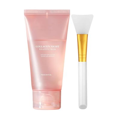 NLIEOPDA Collagen Night Wrapping Mask, Overnight Peel Off Hydrolyzed Collagen Facial Mask for Elasticity Hydration, Tight Skin, Reduce Sagging Dullness, 2.54 fl.oz(Brush Included)