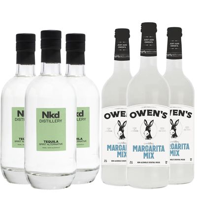 Nkd Distillery Tequila Alternative Premium Non-Alcoholic Spirit 750 ML Bottles w Owen s Mixers Margarita Mix 750 ML Bottles - Made in USA