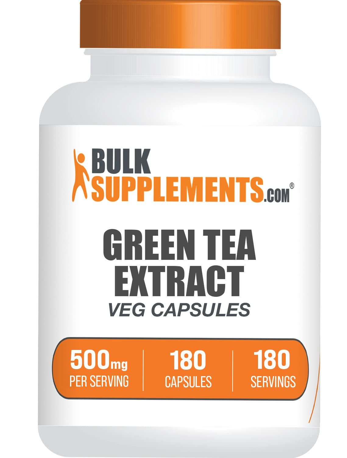BulkSupplements.com Green Tea Extract Capsules - Green Tea Supplement, Green Tea Extract 500mg, Green Tea Pills - Vegan Gluten Free, 1 Capsule per Serving, 180 Veg Capsules (Pack of 1)