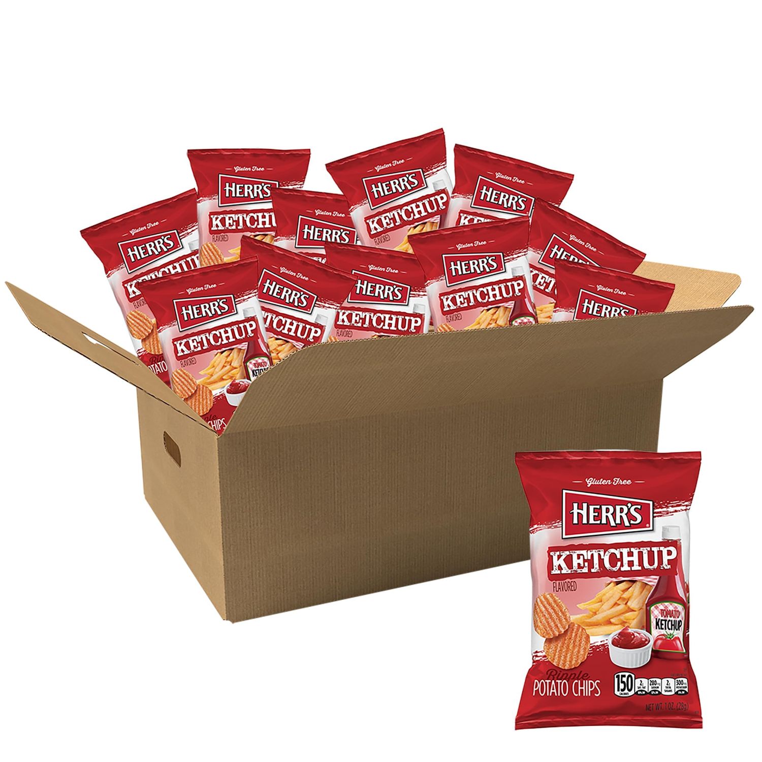 Herr&#39;s Ketchup Ripple Potato Chips Sample Pack (Pack of 12, 1 Ounce Bags) - Bold and Tangy Ketchup-Flavored Chips - Fun for Snacking and Sharing