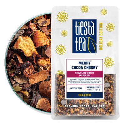 Tiesta Tea - Merry Cocoa Cherry Loose Leaf Chocolate Cherry Herbal Tea Non-Caffeinated Holiday Teas Make Hot or Iced Brews Up to 25 Cups 2 Ounce Resealable Pouch