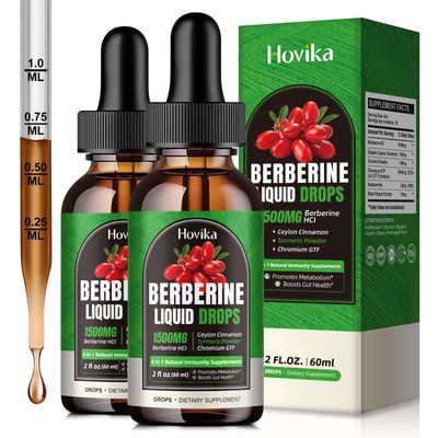 (2 Pack) Berberine HCL Liquid Drops - 1500 mg Berberine Supplement with Ceylon Cinnamon, Chromium, Turmeric, Niacinamide - Supports Metabolism and Immune System, Gut Health Vegan